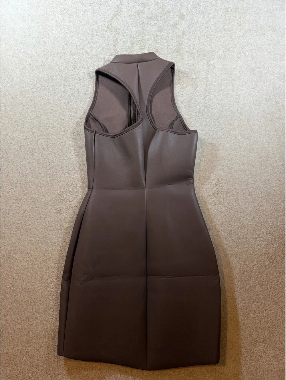 SKIMS XXS NWT Rubberized Scuba Swim Mock Neck Dress Cocoa Brown Zip Front